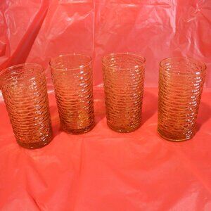 Vintage amber glass tumblers, Anchor Hocking Soreno pattern, 1970s - 5 1/2inch